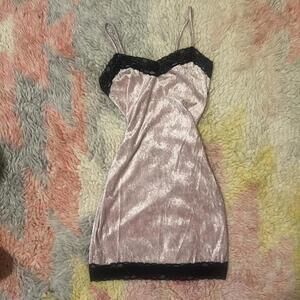 Pink velvet lace trim babydoll slip dress